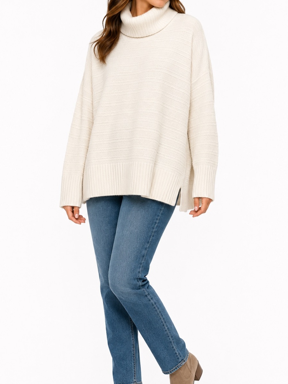 Vince Camuto Large Ivory Cream Oversized Turtleneck Side Slit Sweater Size Large